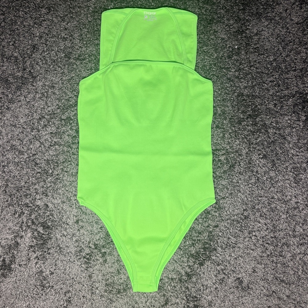 OQQ XL Neon Green Bodysuit Tummy Control Square‎ Neck Trending Viral Brand